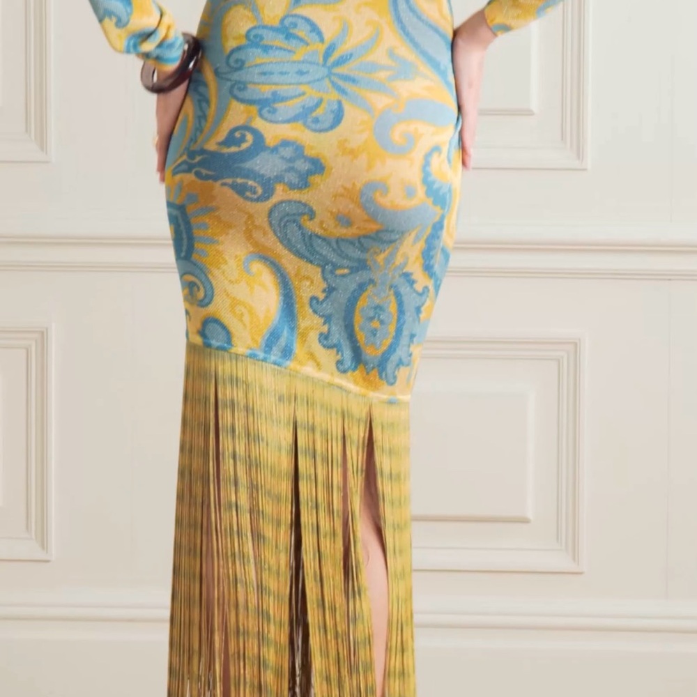 ETRO yellow & blue fringe maxi dress - sold out - 38 - Picture 11 of 13